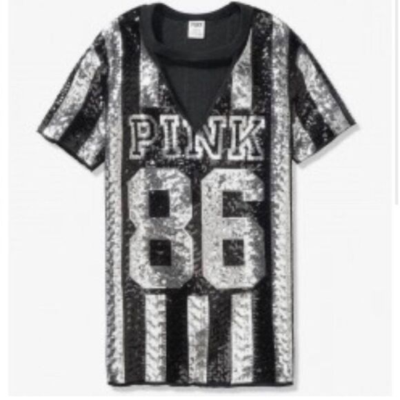 New Victoria’s Secret Pink Fashion show Bling Choker Jersey Shirt L - Picture 2 of 7